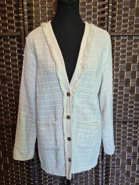 Cream Bouclé Button-Front Women's Sweater Cardigan
